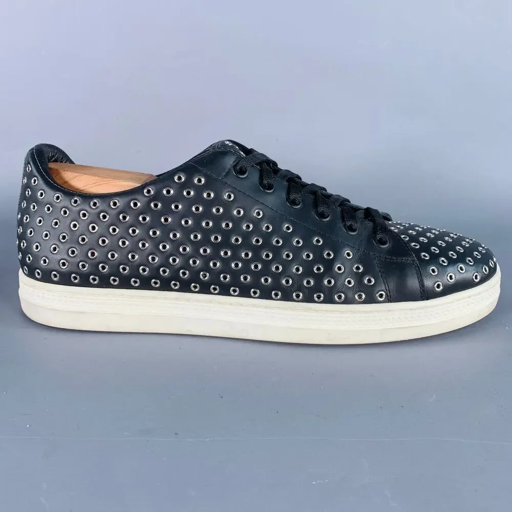 ALAIA Size 8 Black Silver Grommets Leather Lace-Up Low Top Sneakers - Picture 2 of 8